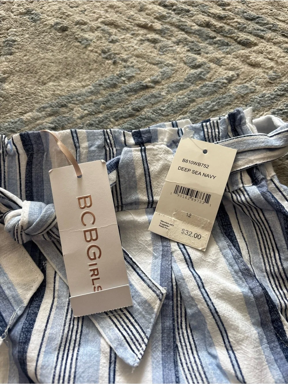 Men's Blue and White Striped Linen-Blend Pants
